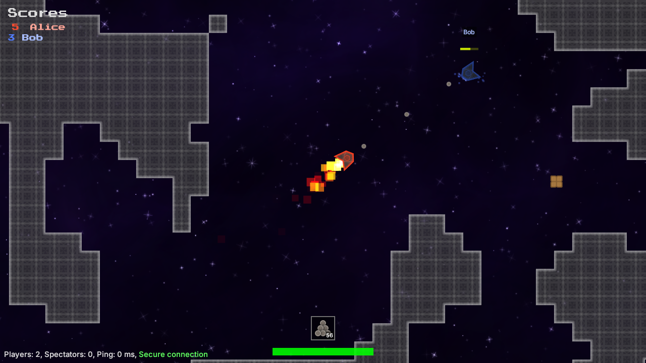 Red player shooting at blue player.