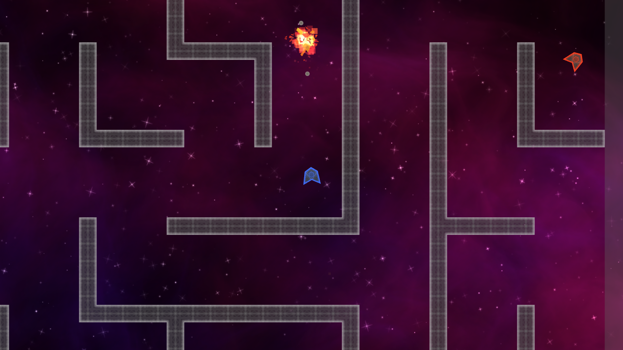 Explosion from red player being killed by blue player.